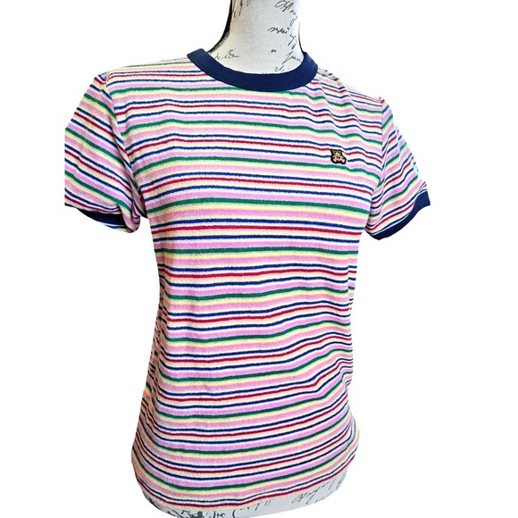 Teddy Fresh Rainbow Striped Terry T Shirt Rainbow Logo Size Medium Fun Stretch - Picture 1 of 5